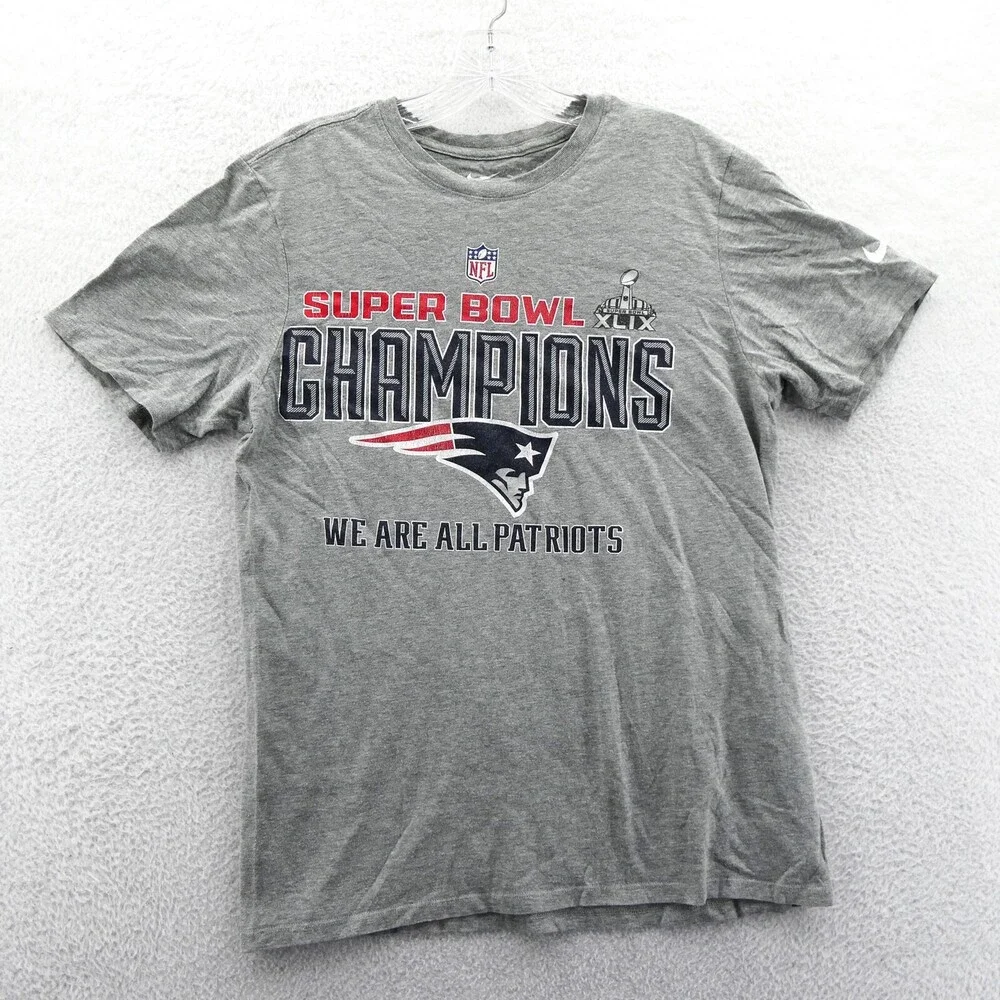New England Patriots Shirt Men Medium Gray Athletic Super Bowl XLIX NFL Football